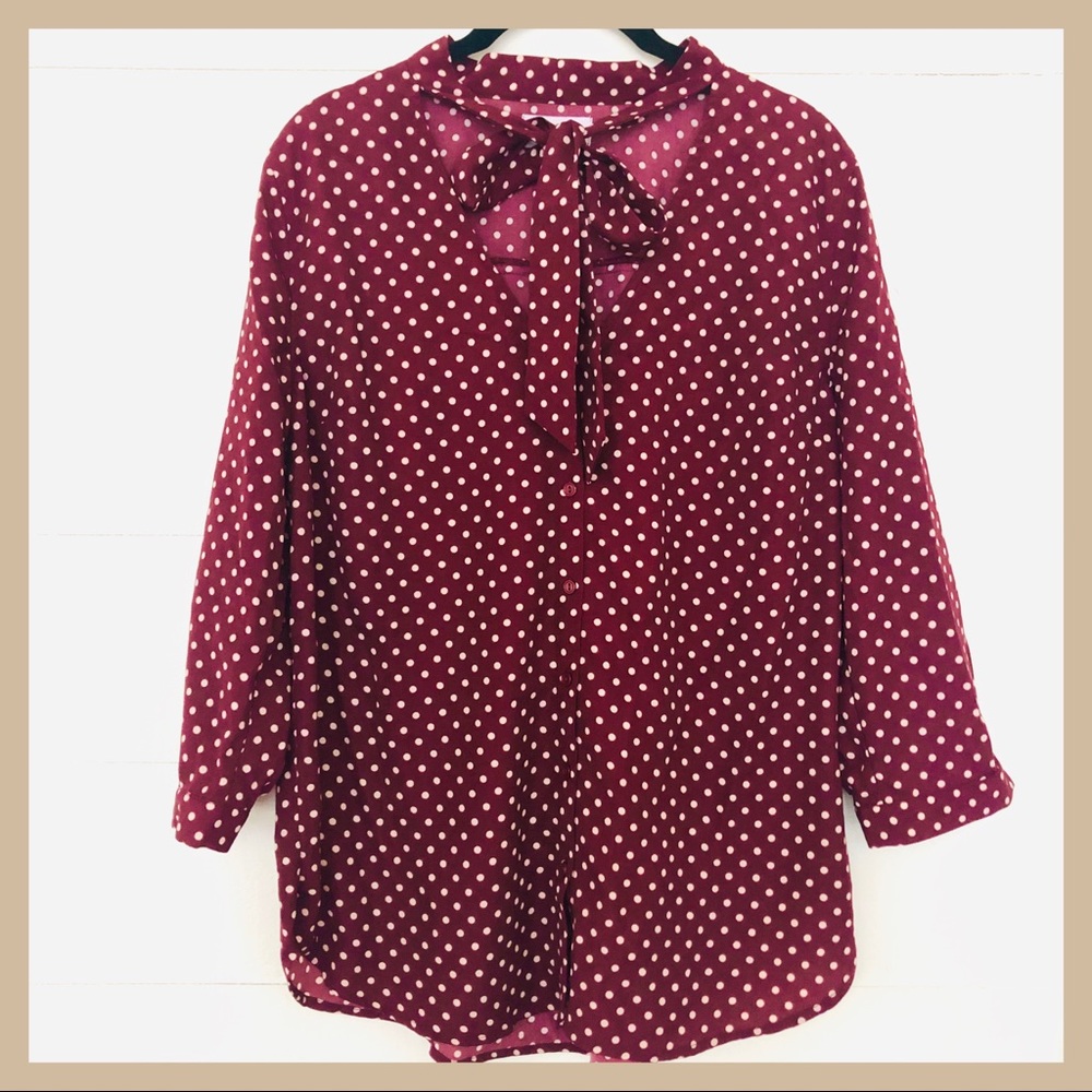 Vixbe Button Up Tie Blouse Polka Dotted